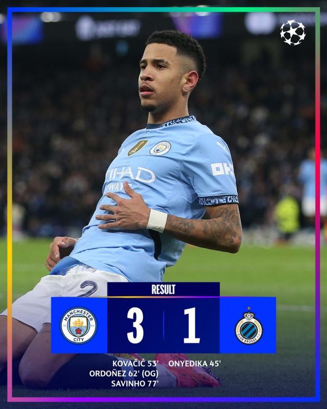 广发体育平台-【欧冠】曼城3比1逆转布鲁日成功晋级，科瓦契奇破门